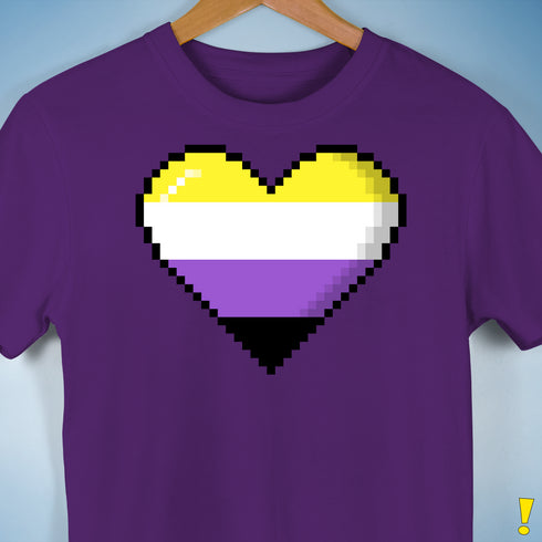 Nonbinary Pride 8-Bit Pixel Heart Premium Unisex T-Shirt - Purple
